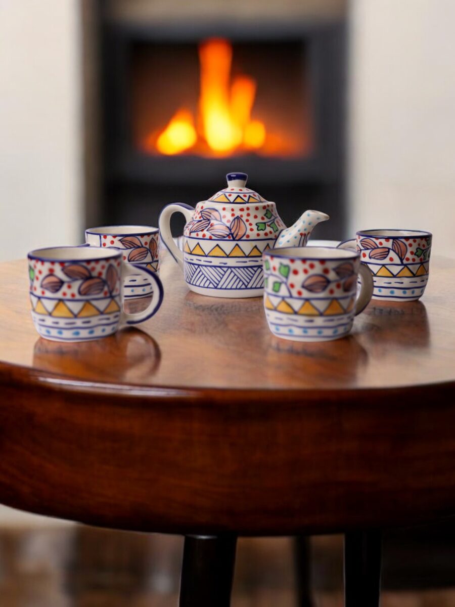 Lisbon Elegance Ceramic Tea Set (1 Pot & 4 Cups)