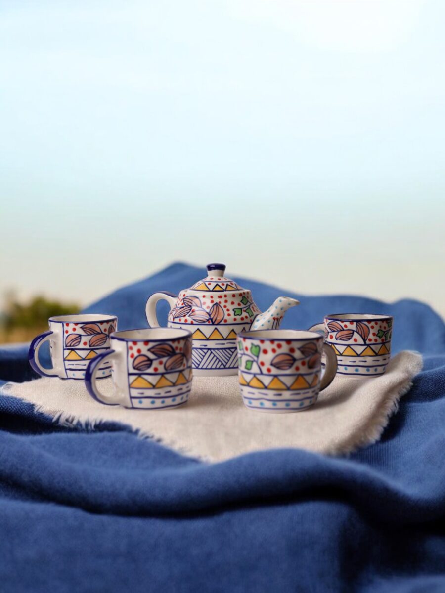 Lisbon Elegance Ceramic Tea Set (1 Pot & 4 Cups)