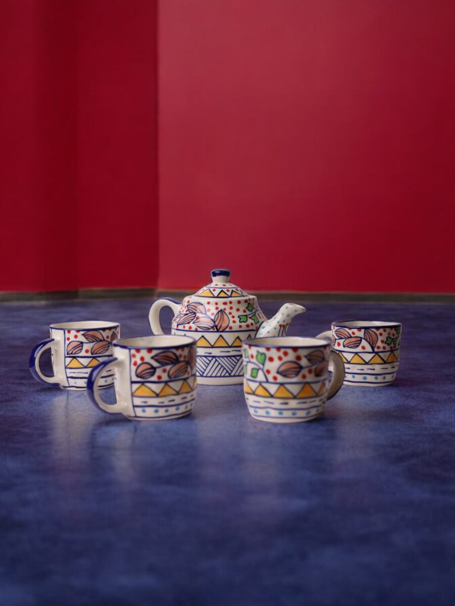 Lisbon Elegance Ceramic Tea Set (1 Pot & 4 Cups)