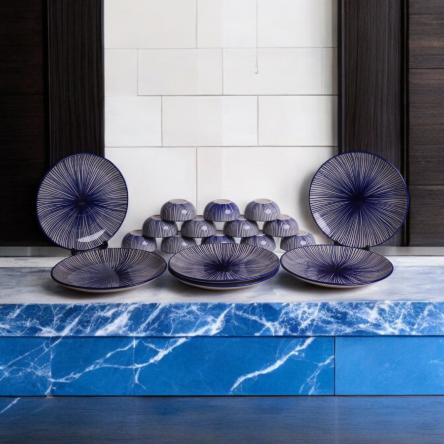 Indigo Radiance Dinner Set (6 Plates & 12 Bowls)