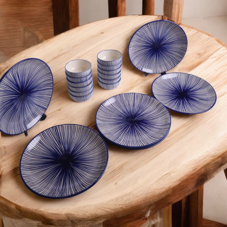 Indigo Radiance Dinner Set (6 Plates & 12 Bowls)