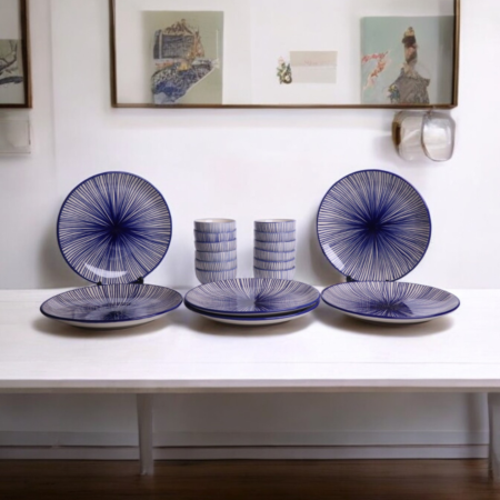 Indigo Radiance Dinner Set (6 Plates & 12 Bowls)